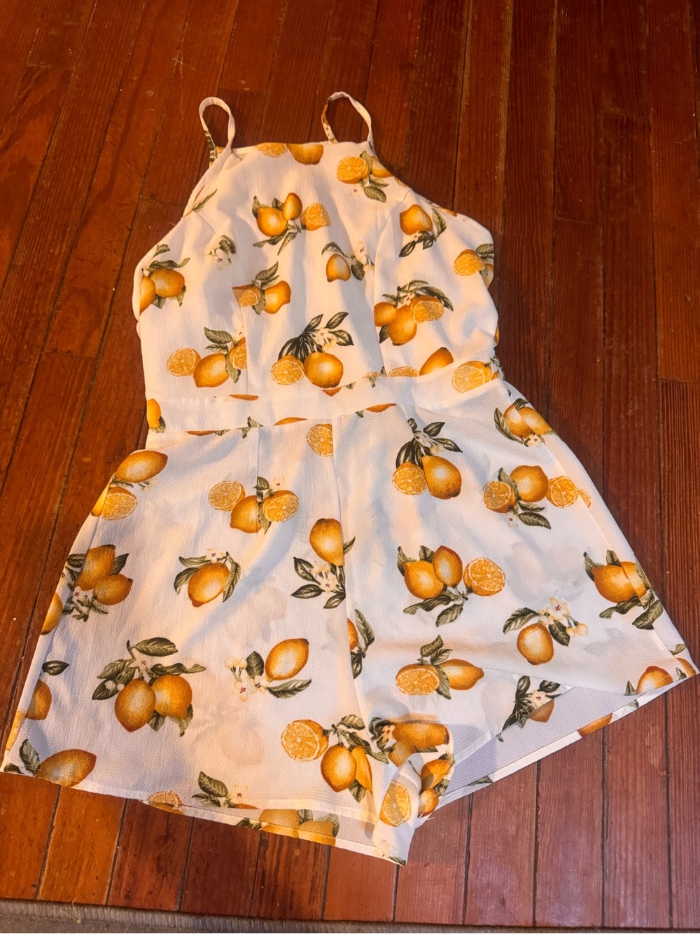 Chic Nation White Lemon Print Romper with Spaghetti Straps size small